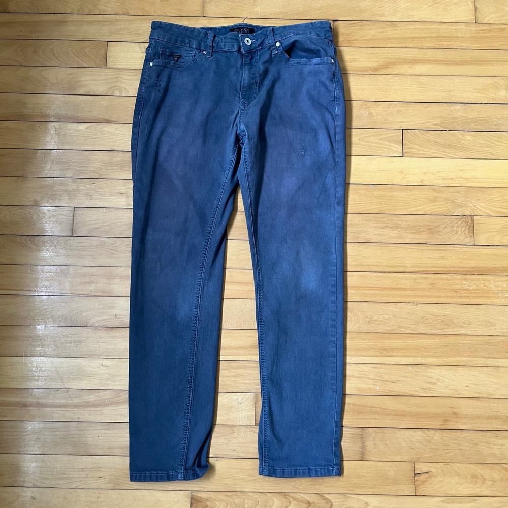Guess Brit Rocker Slim Tapered Jeans Mens 34x32 Blue Grey T3VJ12D5400 Distressed